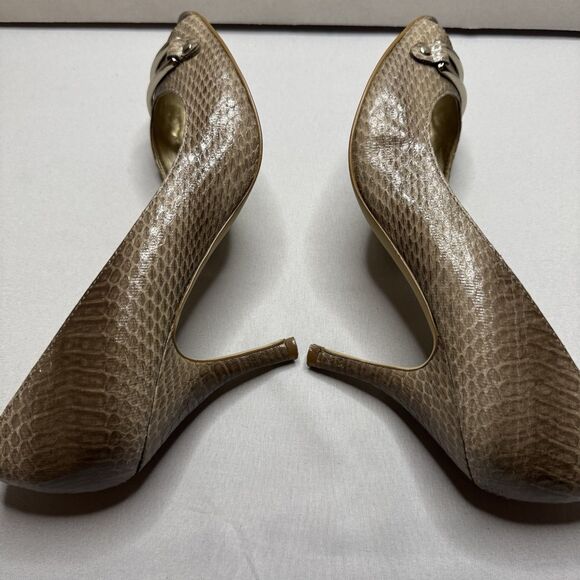 Anne Klein 2 D'orsay Snakeskin Embossed Peep Toe High Heel Shoes Women's Size 9 - Picture 6 of 12